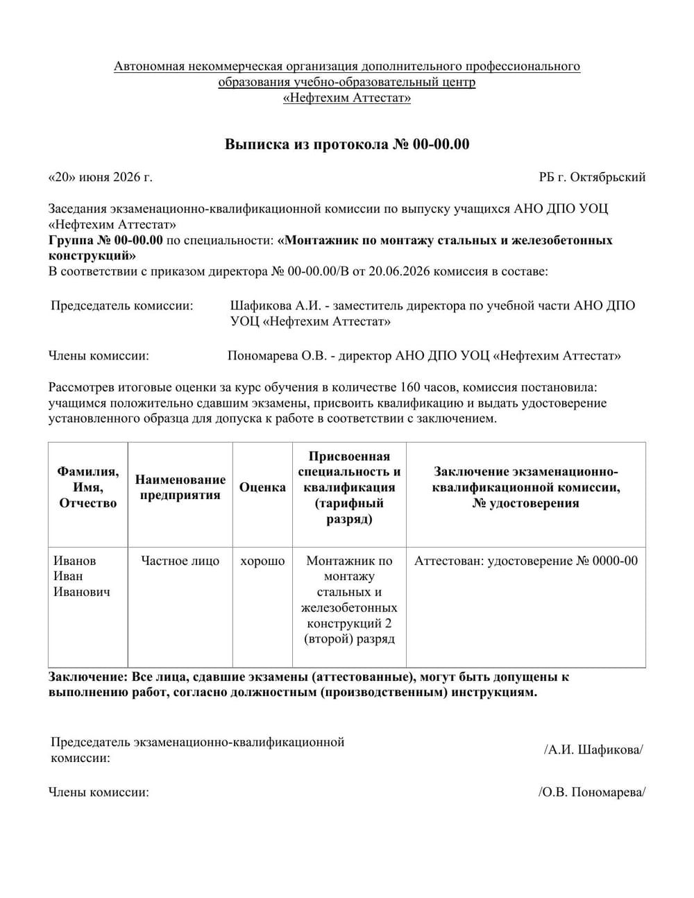 Выписка из протокола — образец