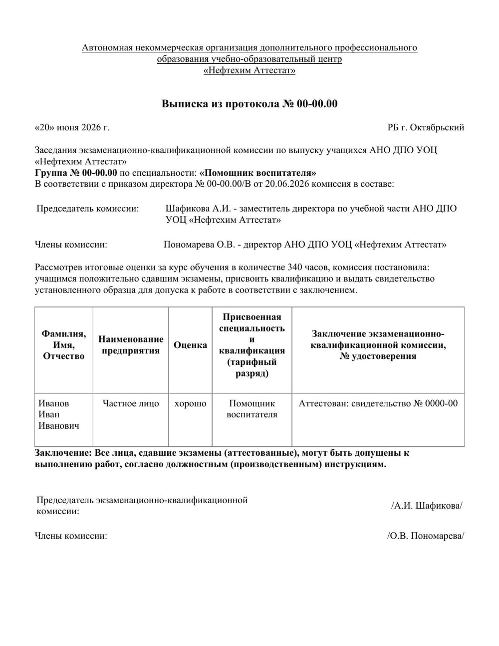 Выписка из протокола — образец