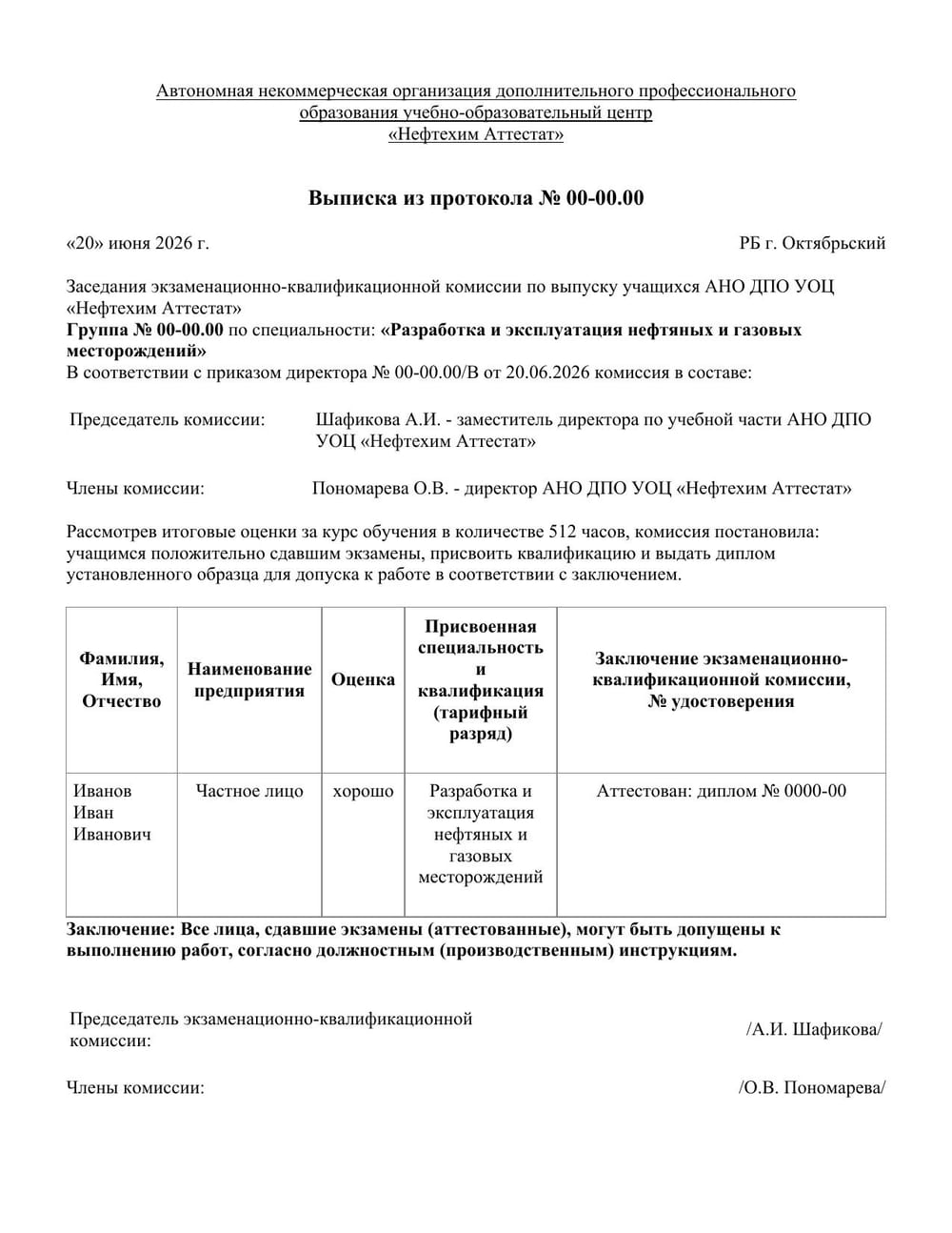 Выписка из протокола — образец