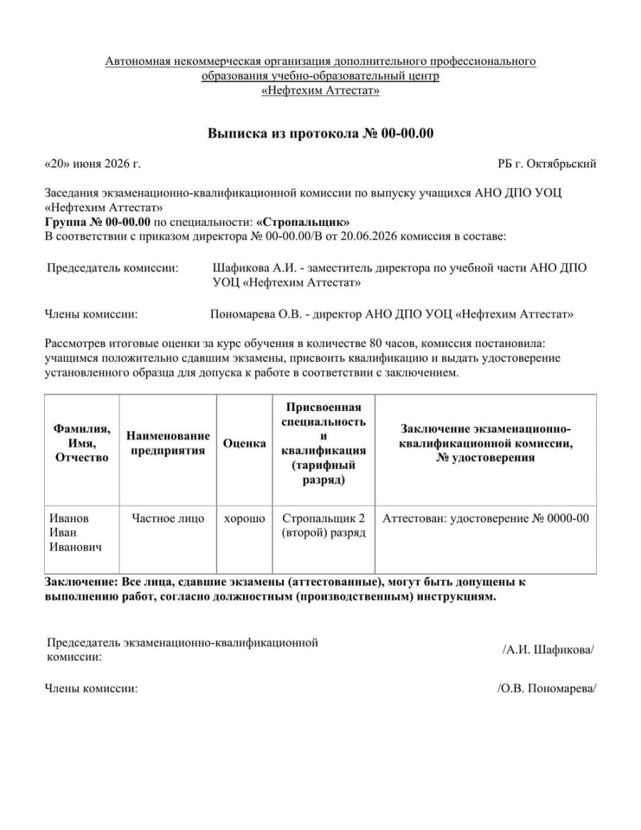 Выписка из протокола — образец