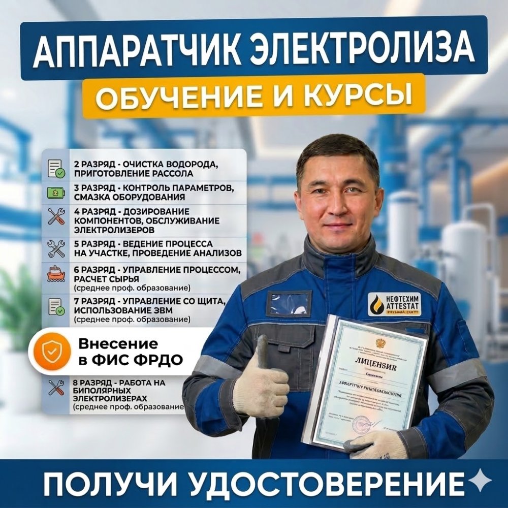 Получи удостоверение аппаратчика электролиза в Новокузнецке