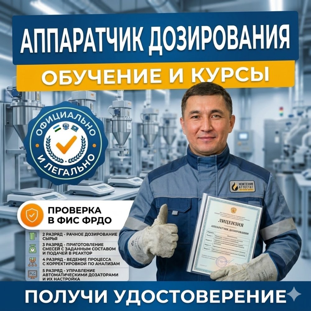 Получи удостоверение аппаратчика дозирования в Новокузнецке