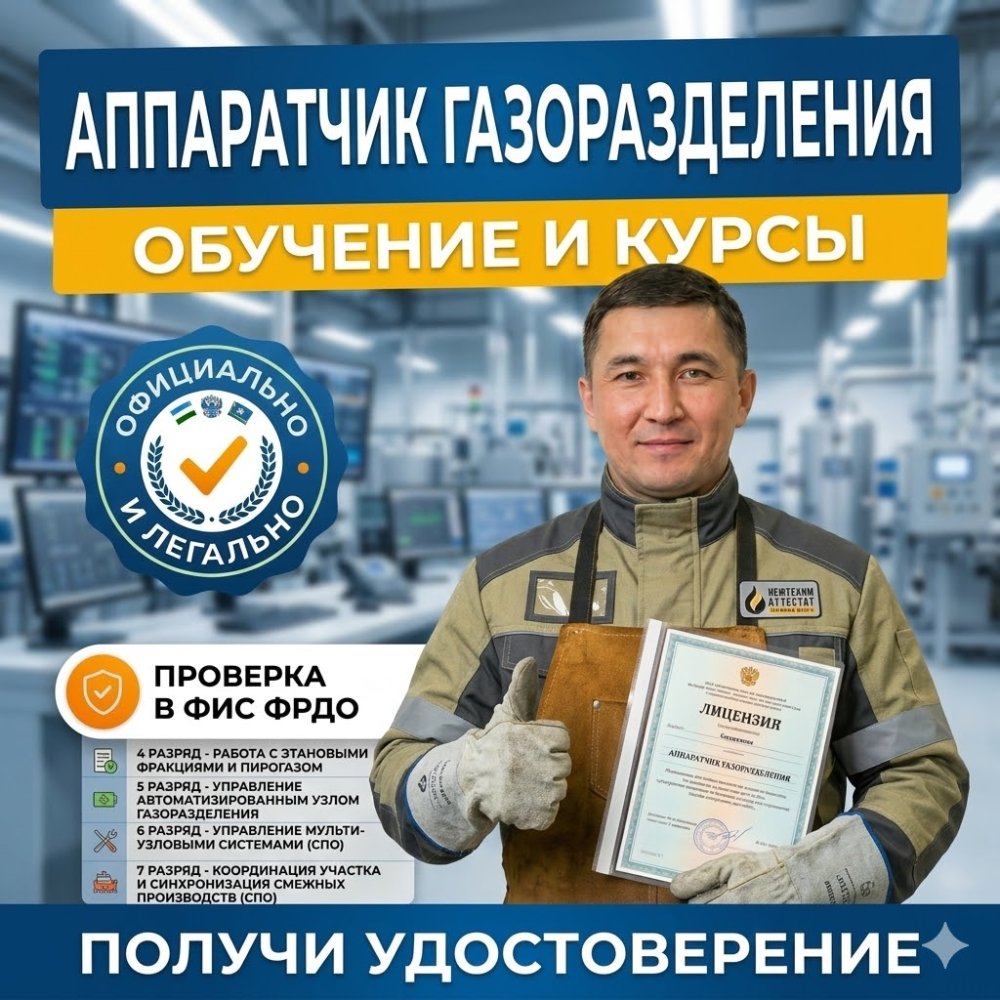 Получи удостоверение аппаратчика газоразделения в Новокузнецке
