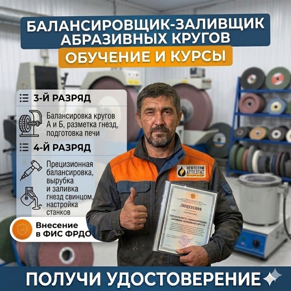 Получи удостоверение балансировщика-заливщика абразивных кругов в Новокузнецке