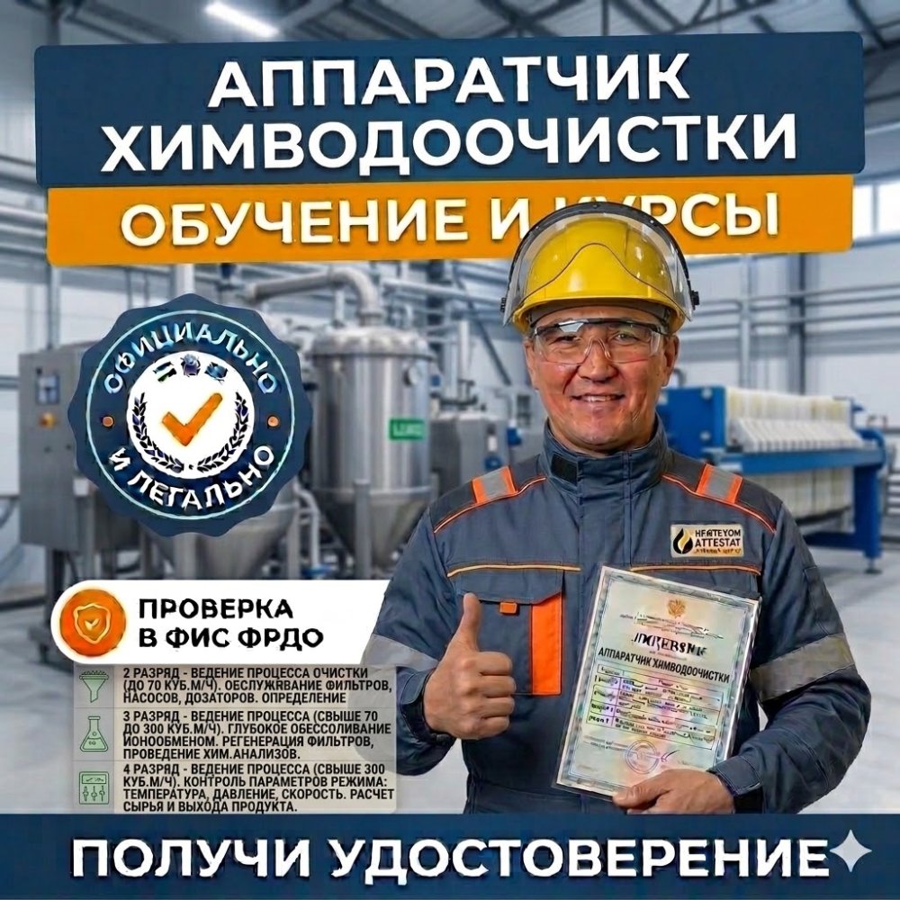 Получи удостоверение аппаратчика химводоочистки в Новокузнецке