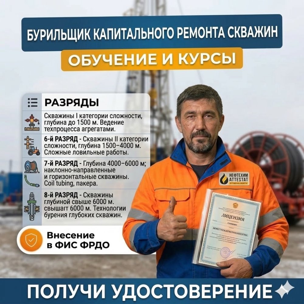 Получи удостоверение бурильщика капитального ремонта скважин в Новокузнецке