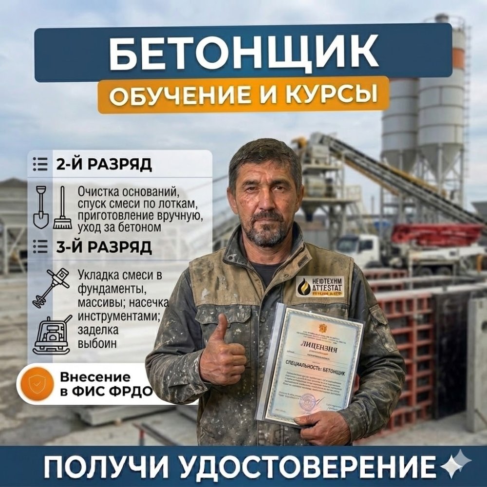 Получи удостоверение Бетонщика в Новокузнецке