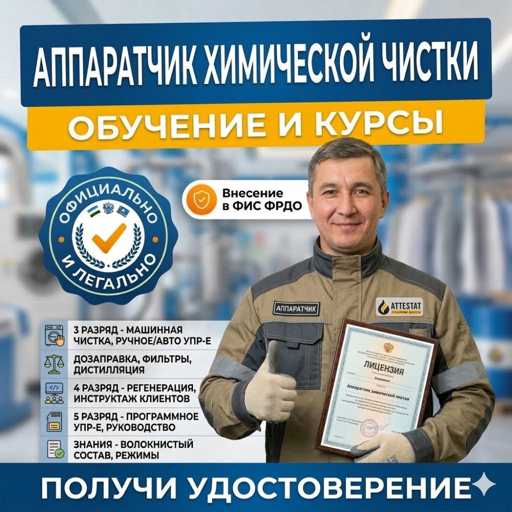 Получи удостоверение аппаратчика химической чистки в Новокузнецке