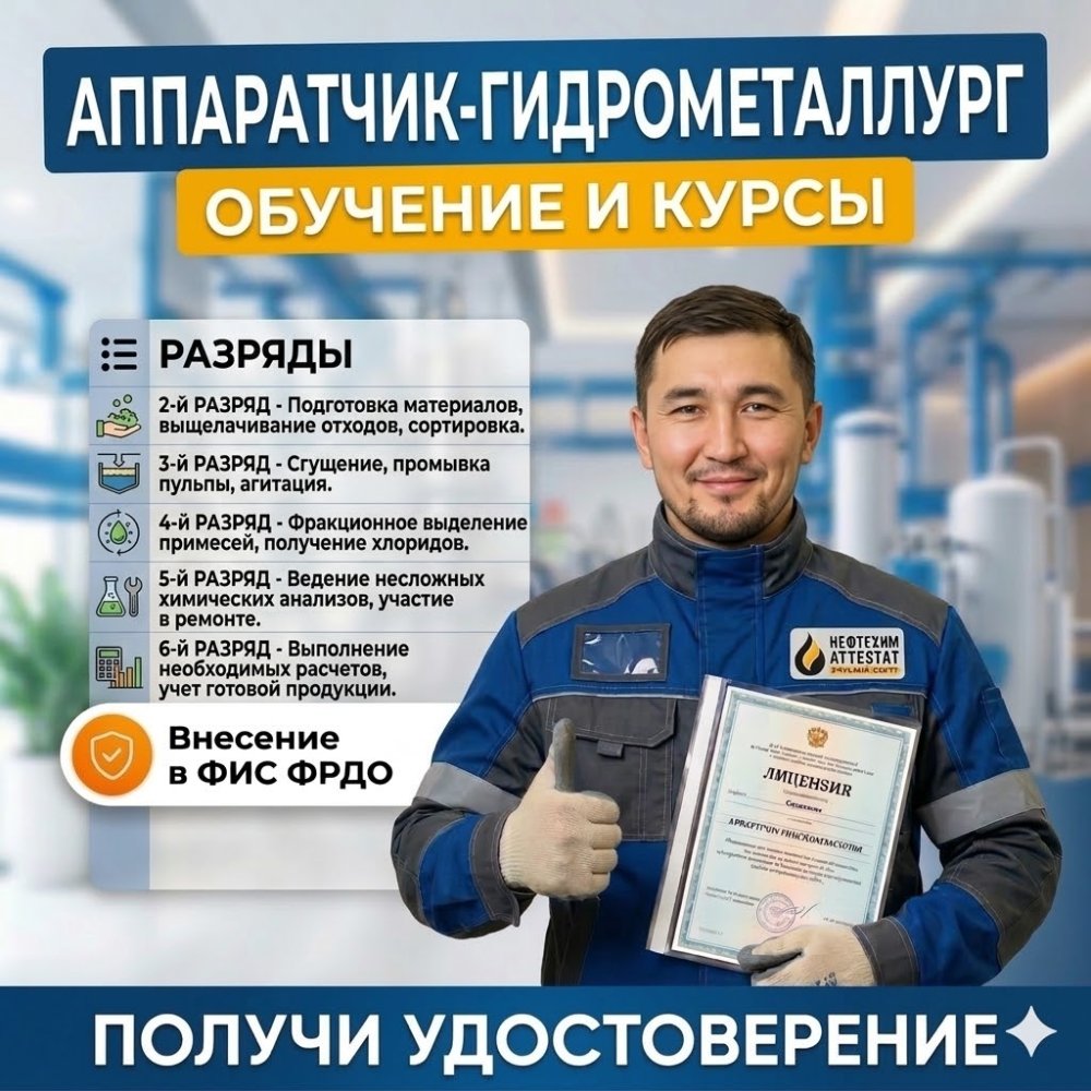 Получи удостоверение аппаратчика гидрометаллурга в Новокузнецке