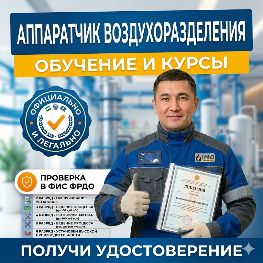 Получи удостоверение аппаратчика воздухоразделения в Новокузнецке