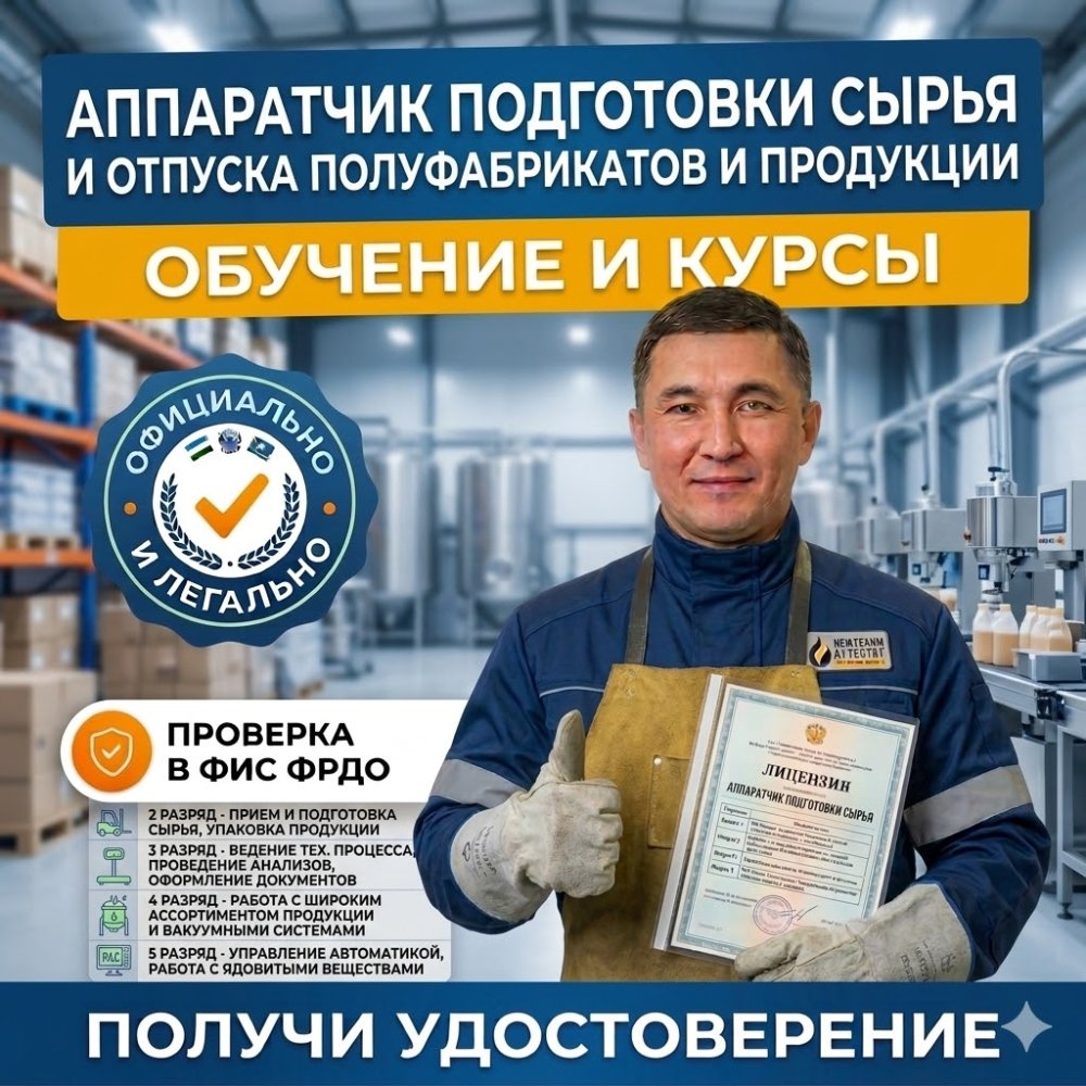 Получи удостоверение аппаратчика подготовки сырья и отпуска полуфабрикатов и продукции в Новокузнецке