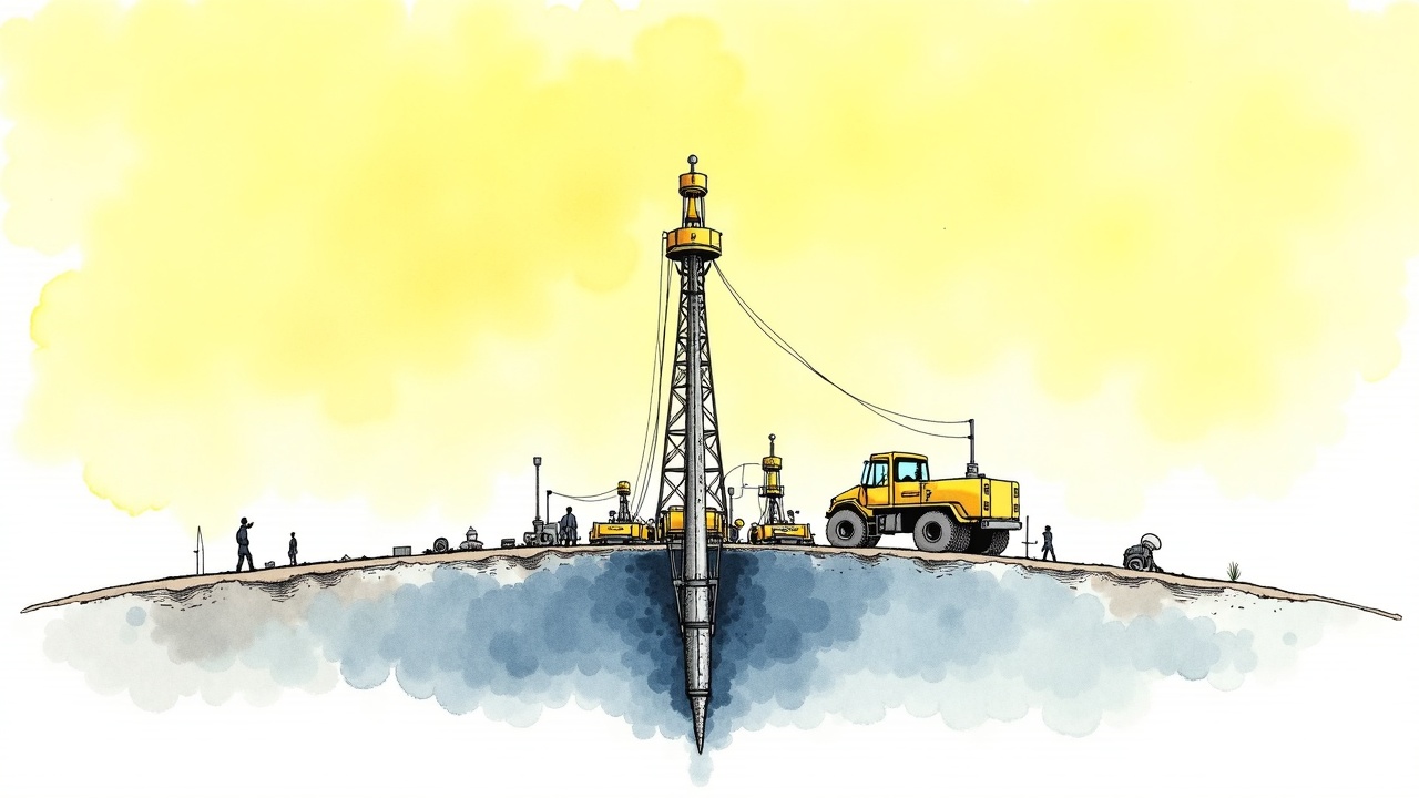 Процесс каротажа скважины с помощью геофизического зонда