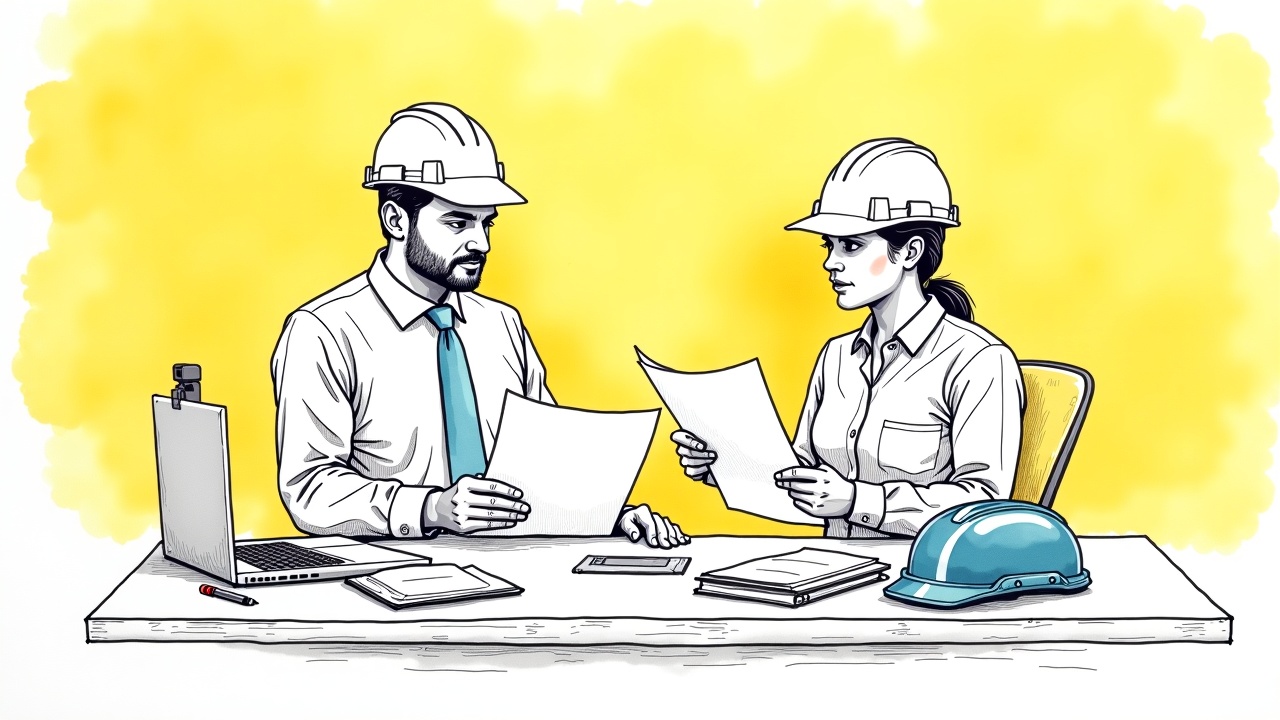 Руководитель изучает план пожарной эвакуации на предприятии