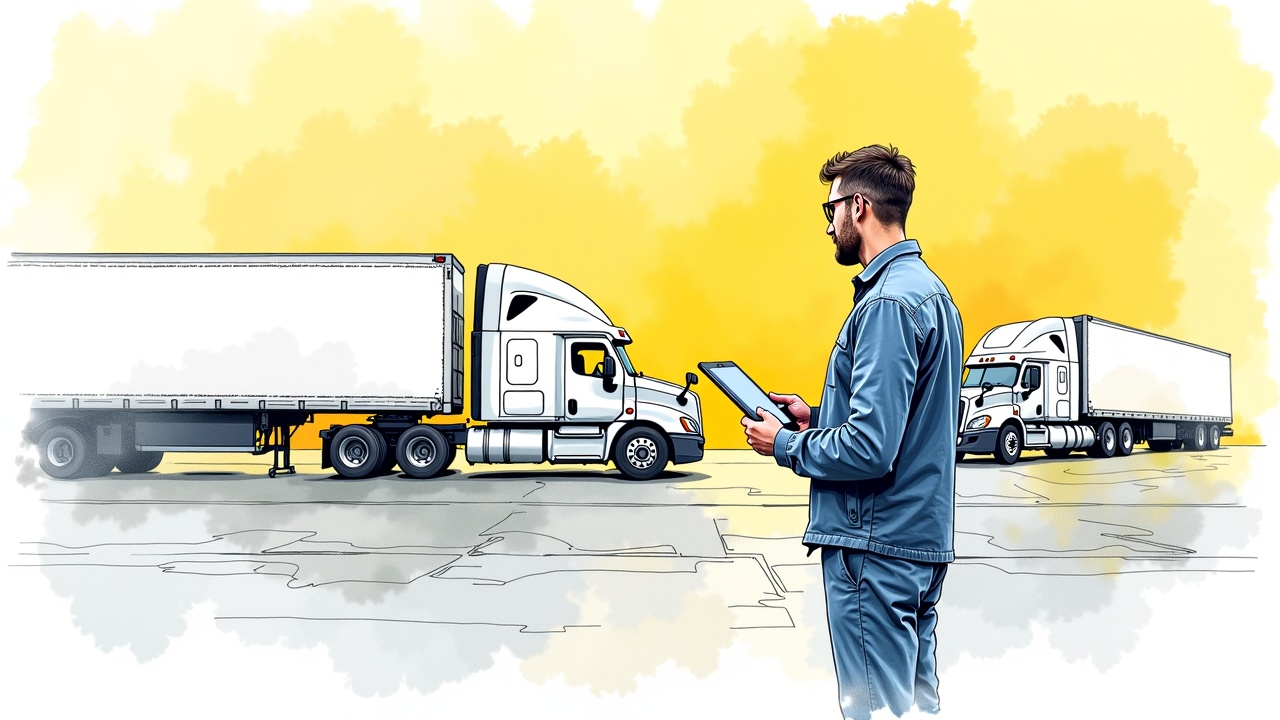 Специалист автохозяйства осматривает грузовой автопарк в 2026 году