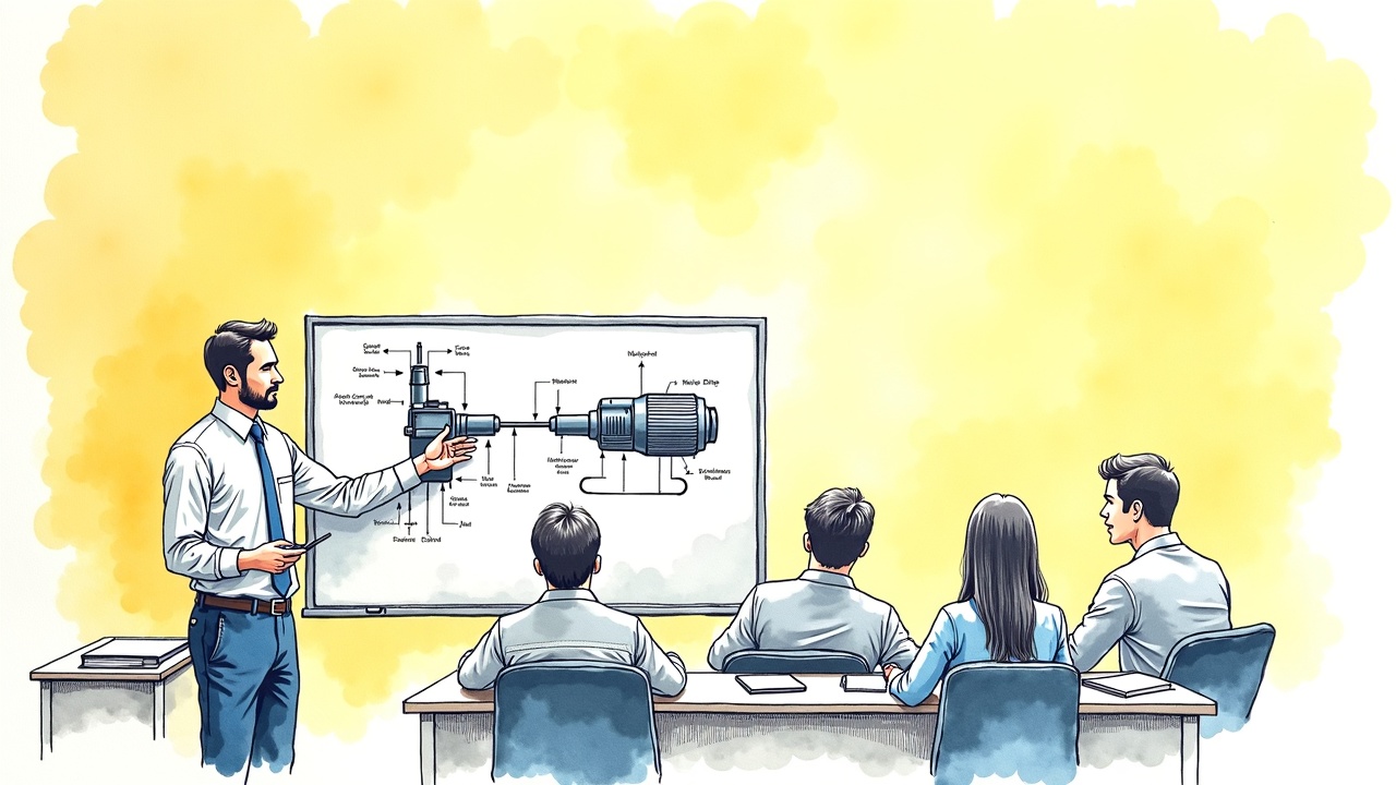 Преподаватель колледжа с опытом инженера проводит занятие для студентов ссуза