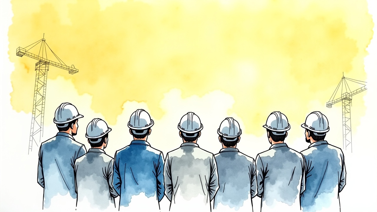 Группа специалистов по безопасности на высоте на инструктаже