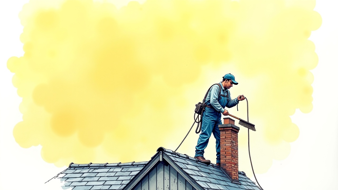 Чистильщик дымоходов и вентиляции на крыше дома